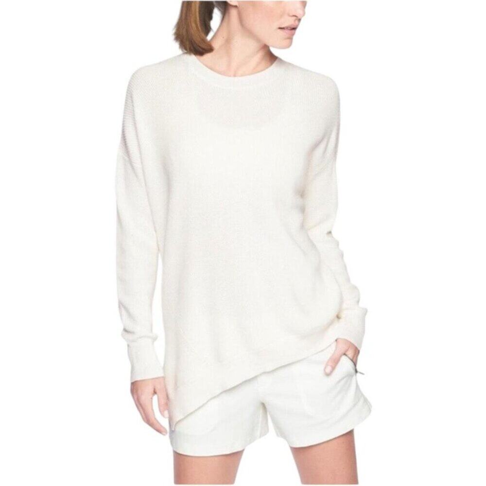 Athleta Rest Day Asymmetrical Sweater White Ribbed Knit Silk Blend Pullover